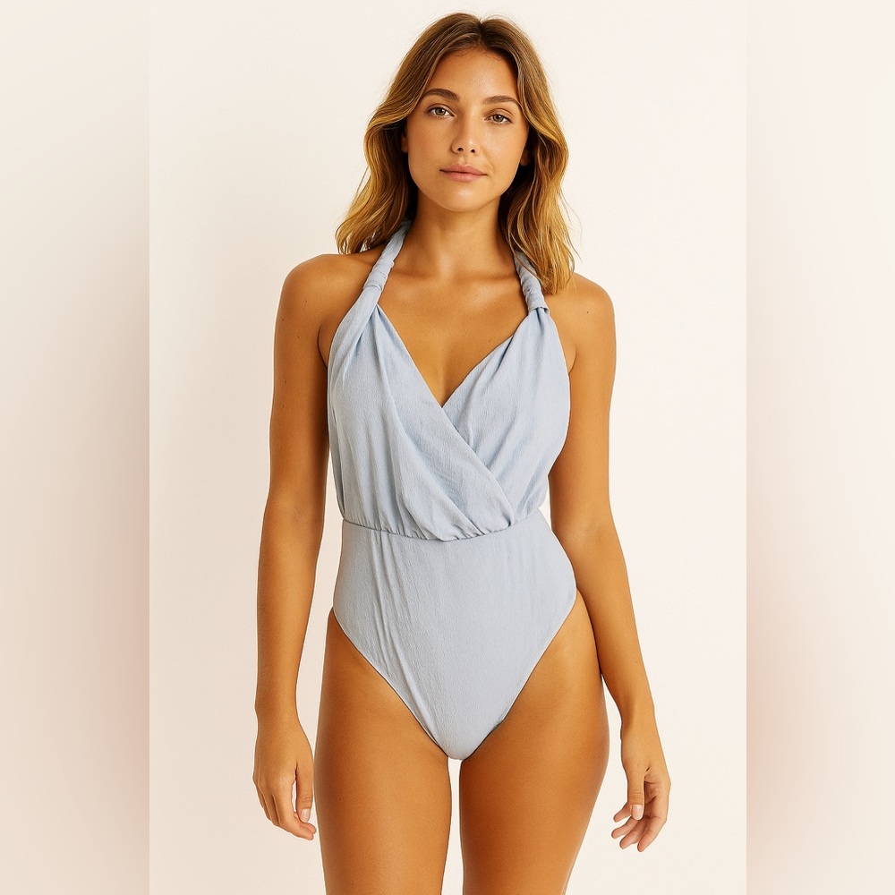 Lulus Halter Bodysuit in Powder Blue XS